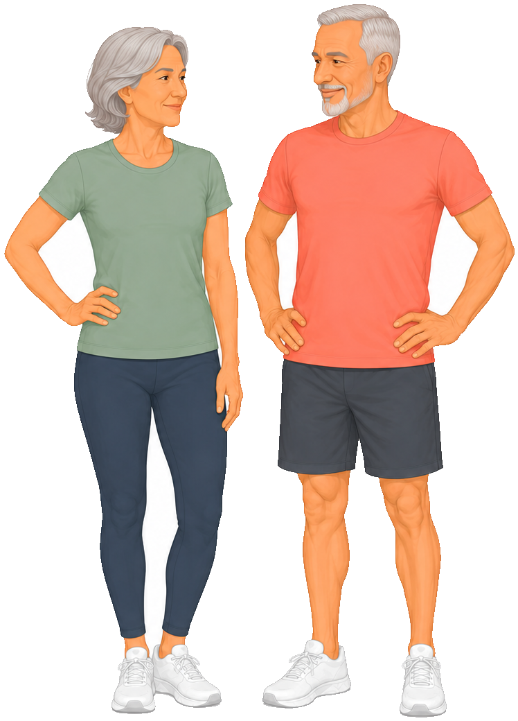 Couple de seniors en tenue de sport, illustration de couverture du guide.